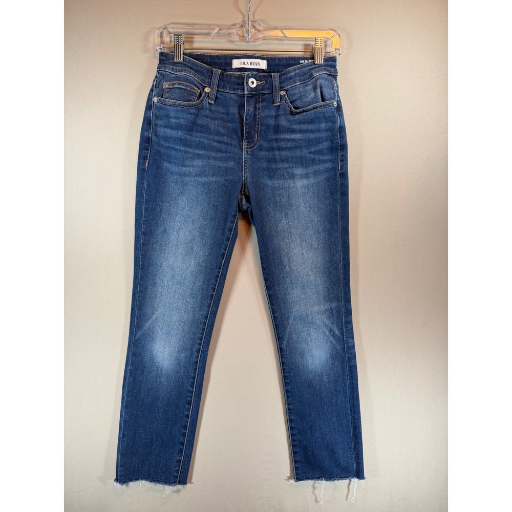 Lila Ryan The Flienne Mid Rise Crop Raw Hem Jeans Blue Denim Size 27